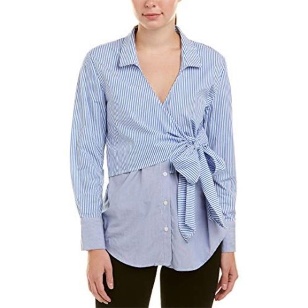 Bardot blue and white button down wrap top. Size S. Good used condition.